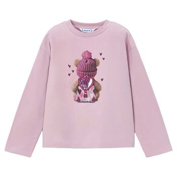 Girls Pink Teddy Bear Long Sleeve Top