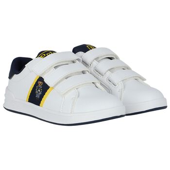 Boys White & Navy Logo Trainers