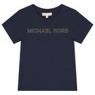 Girls Navy Blue Logo T-Shirt, 3, hi-res