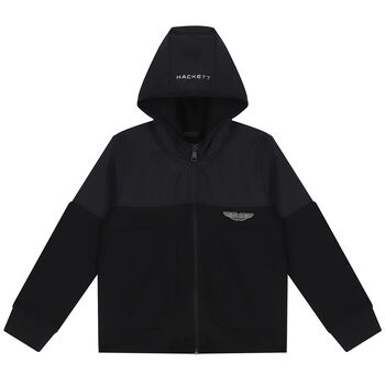 Boys Black Aston Martin Logo Hooded Zip Up Top