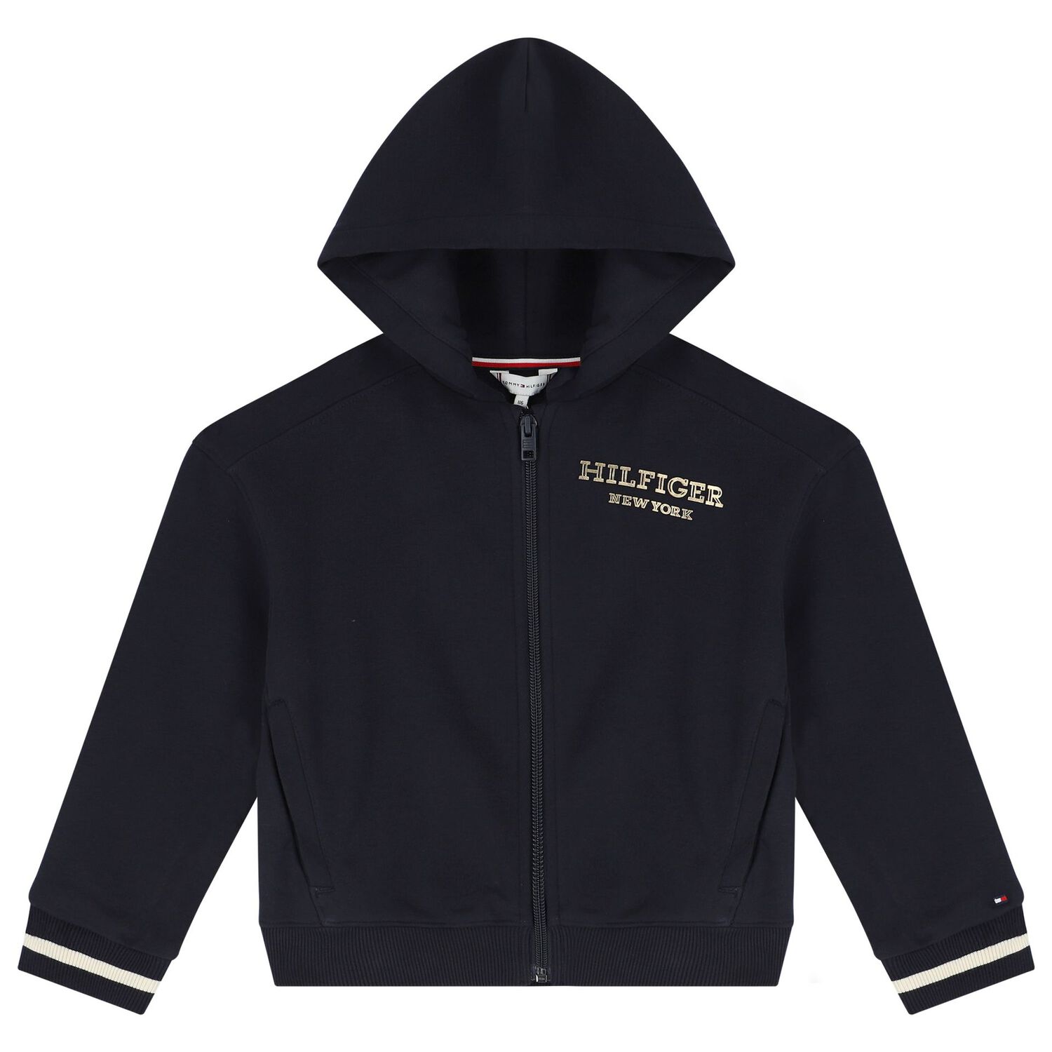 Girls Navy Blue Hooded Zip up Top, 1, hi-res image number null