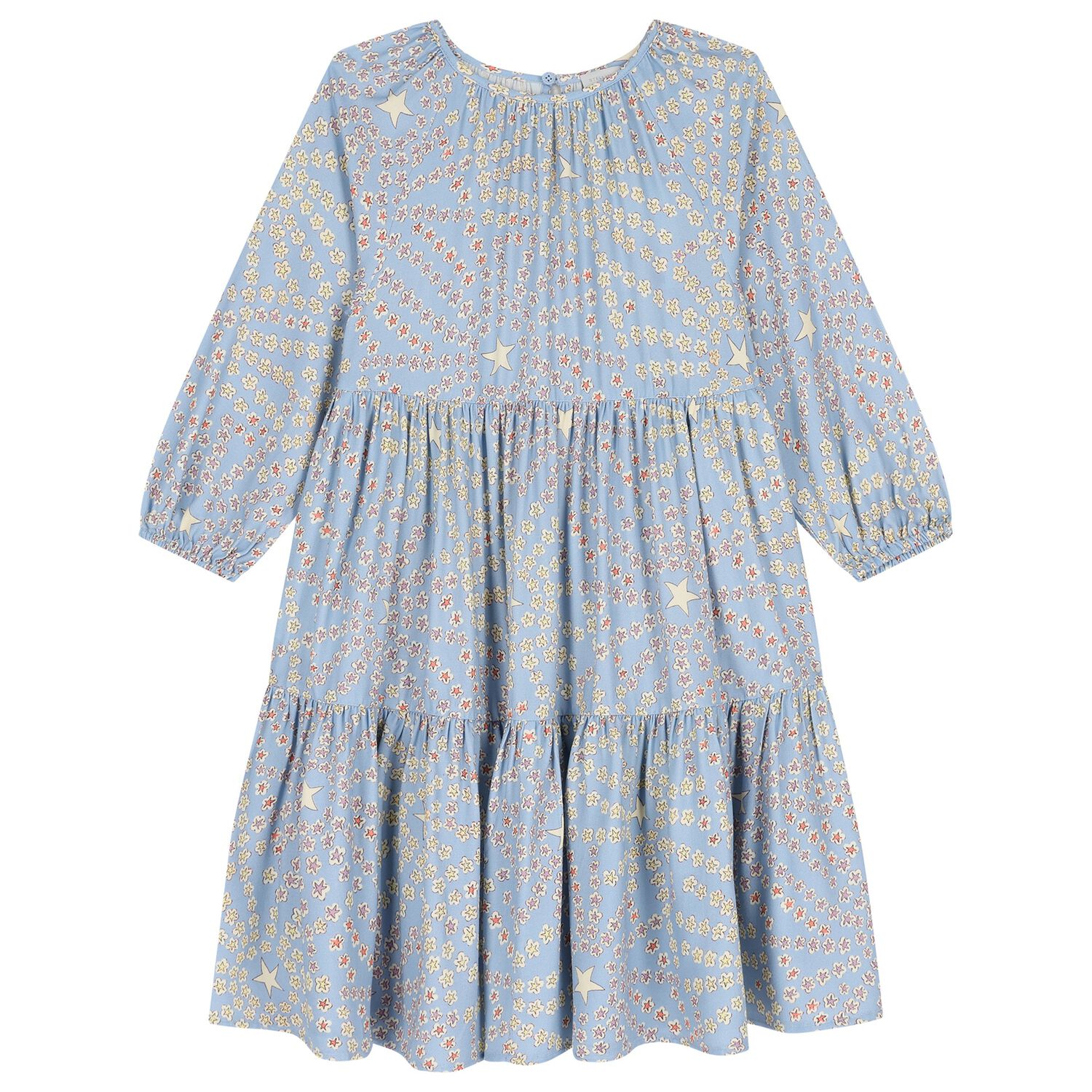 Girls Blue Star Tiered Dress, 1, hi-res