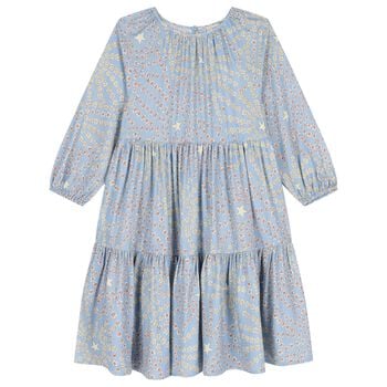 Girls Blue Star Tiered Dress