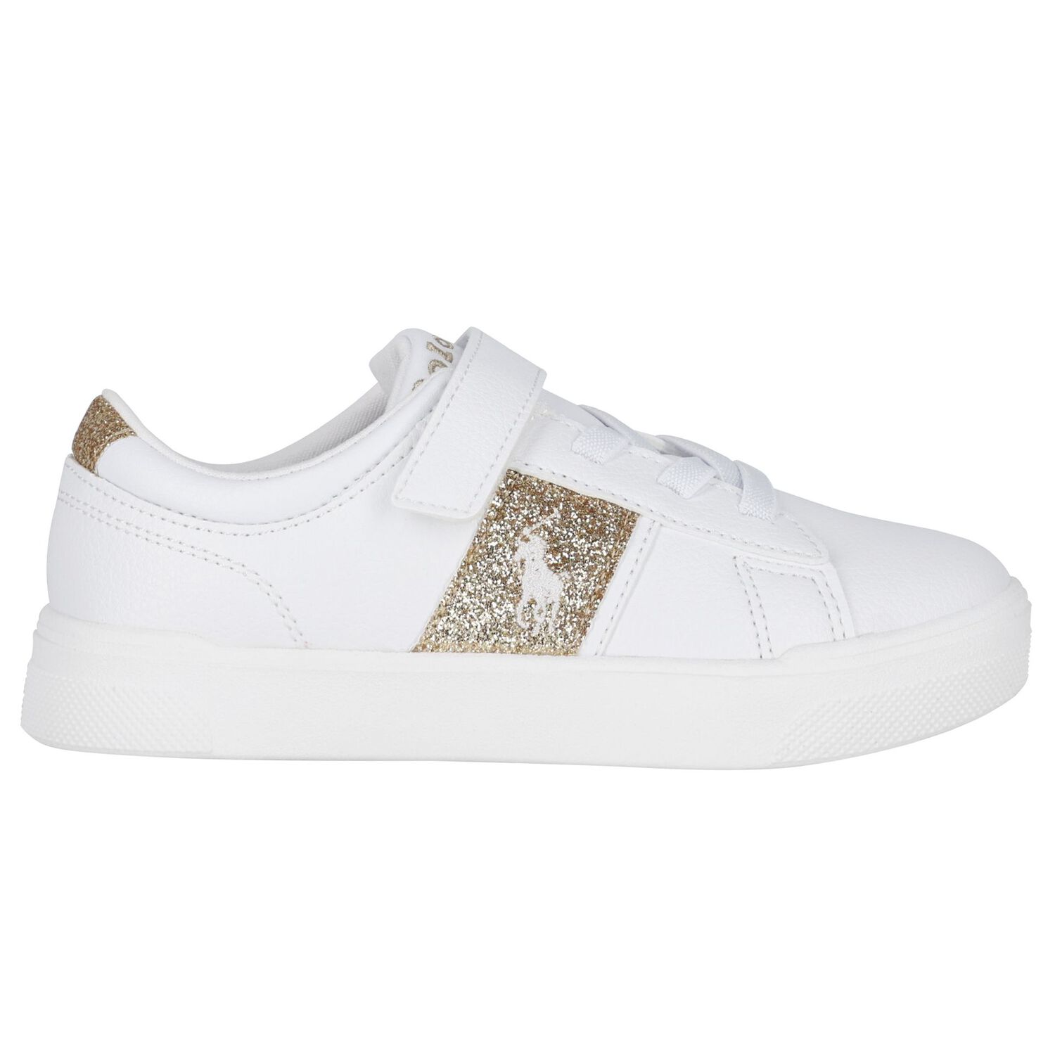 Girls White & Gold Logo Trainers, 1, hi-res image number null