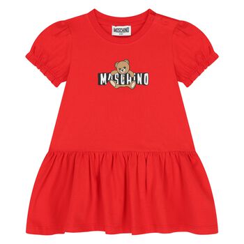 Younger Girls Red Teddy Bear Logo Dress