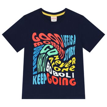Boys Navy Blue Slogan T-Shirt