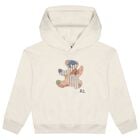 Girls Ivory Patchwork Bear Hooded Top, 1, hi-res