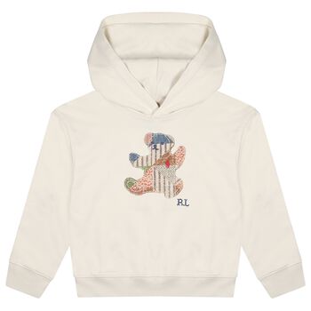 Girls Ivory Patchwork Bear Hooded Top