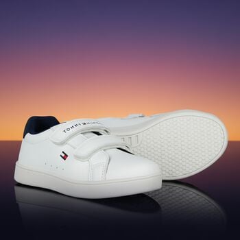 Boys White & Navy Blue Logo Trainers