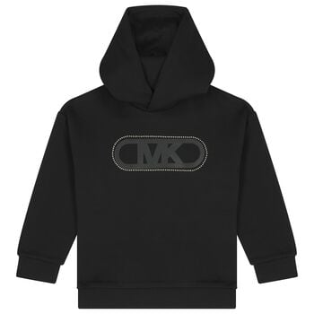 Girls Black Logo Hooded Top