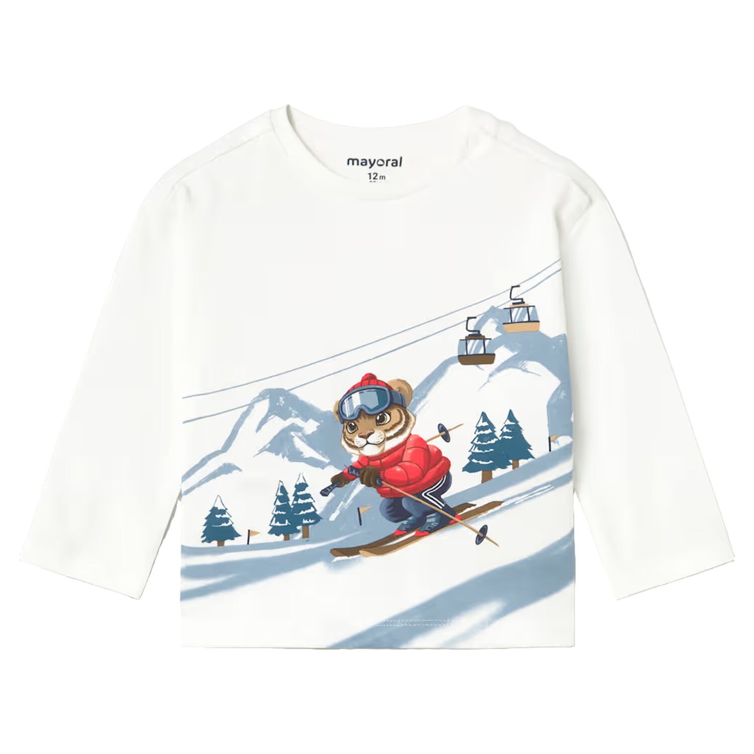 Younger Boys White Tiger Long Sleeve Top, 2, hi-res