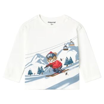 Younger Boys White Tiger Long Sleeve Top
