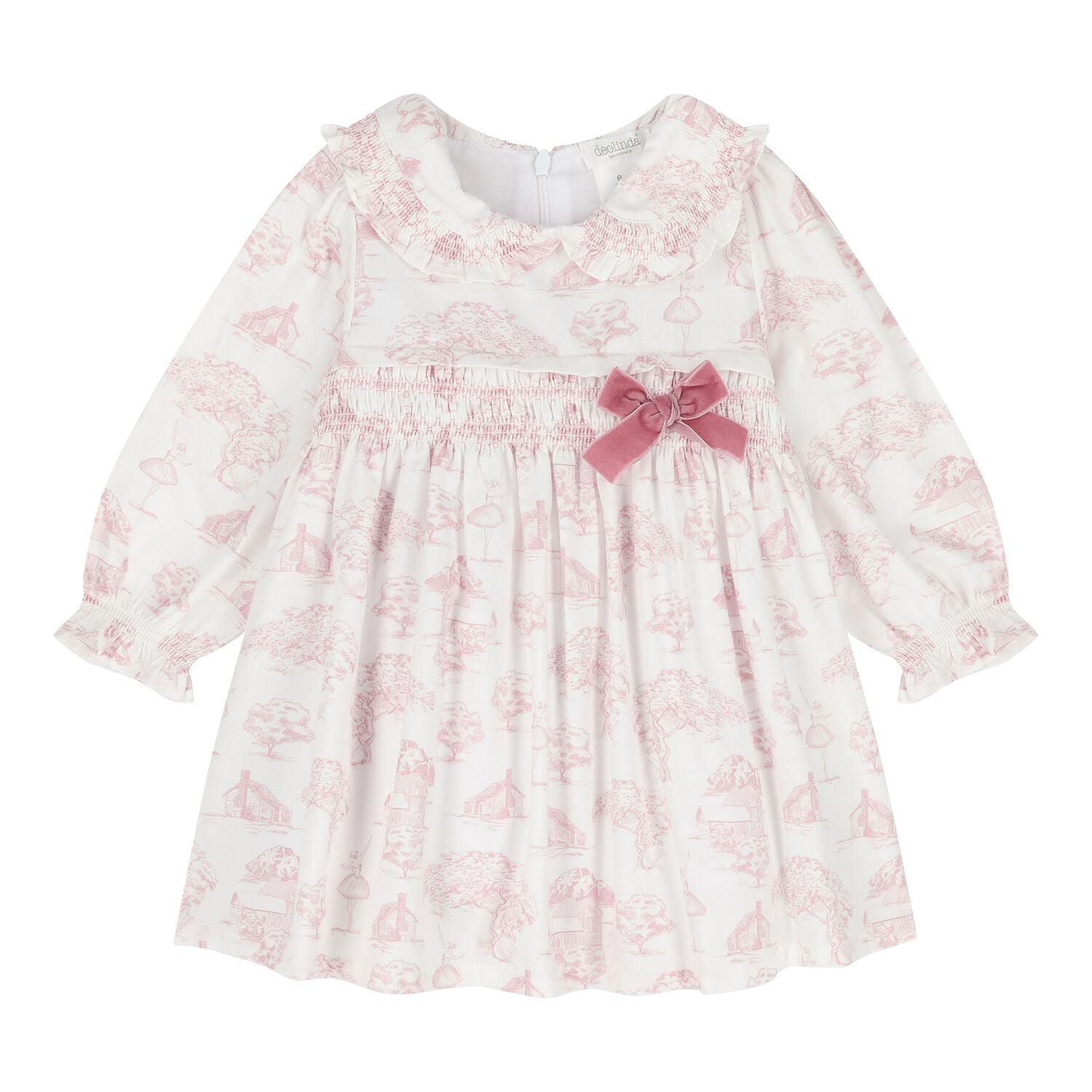 Baby Girls Ivory & Pink Toile de Jouy Dress, 1, hi-res