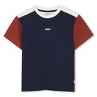 Boys Navy Blue, Ivory & Orange Logo T-Shirt, 1, hi-res