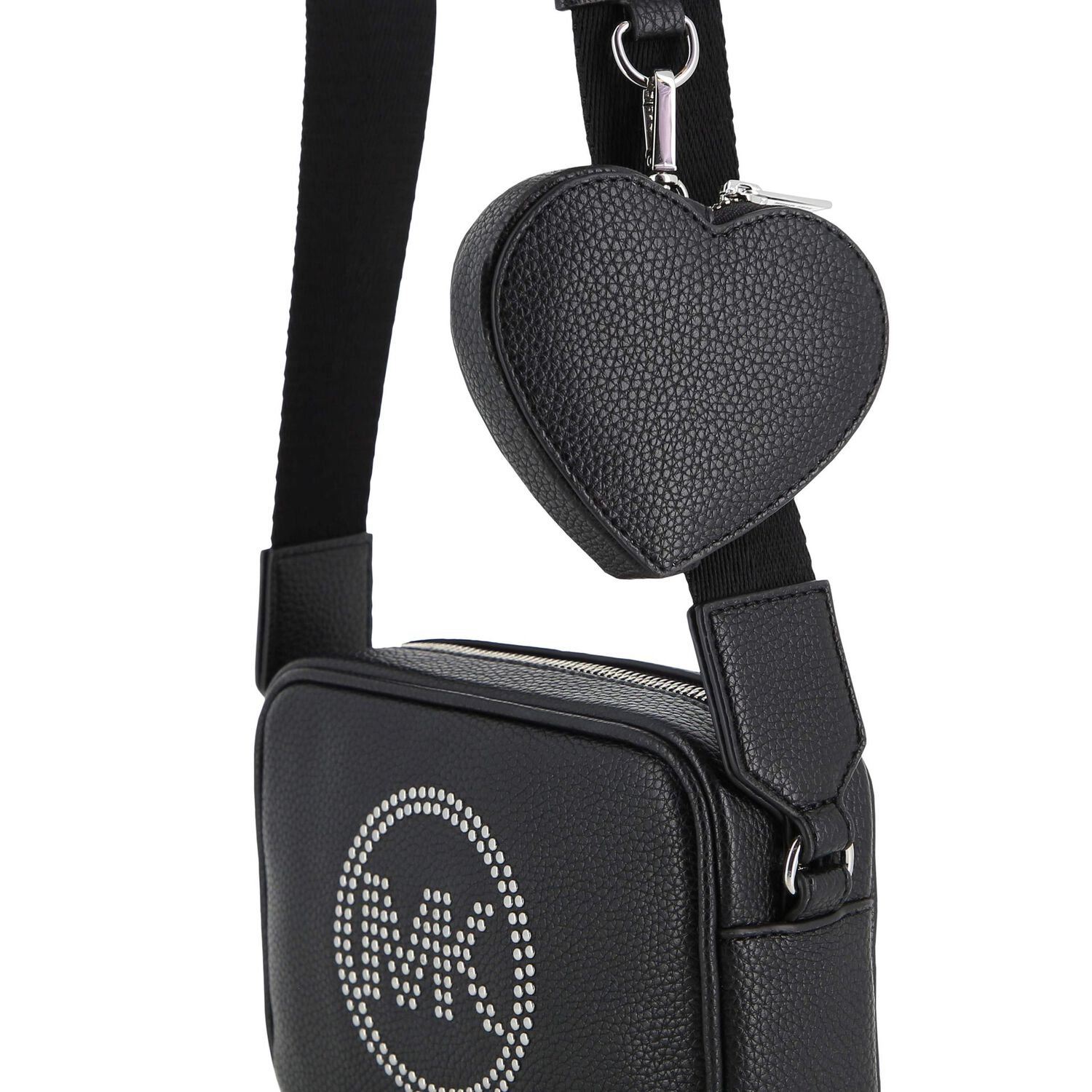 Girls Black Rhinestone Logo Leather Handbag ( 17CM ), 1, hi-res