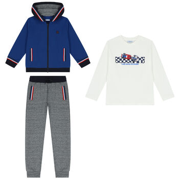 Boys White, Blue & Grey 3 Piece Tracksuit