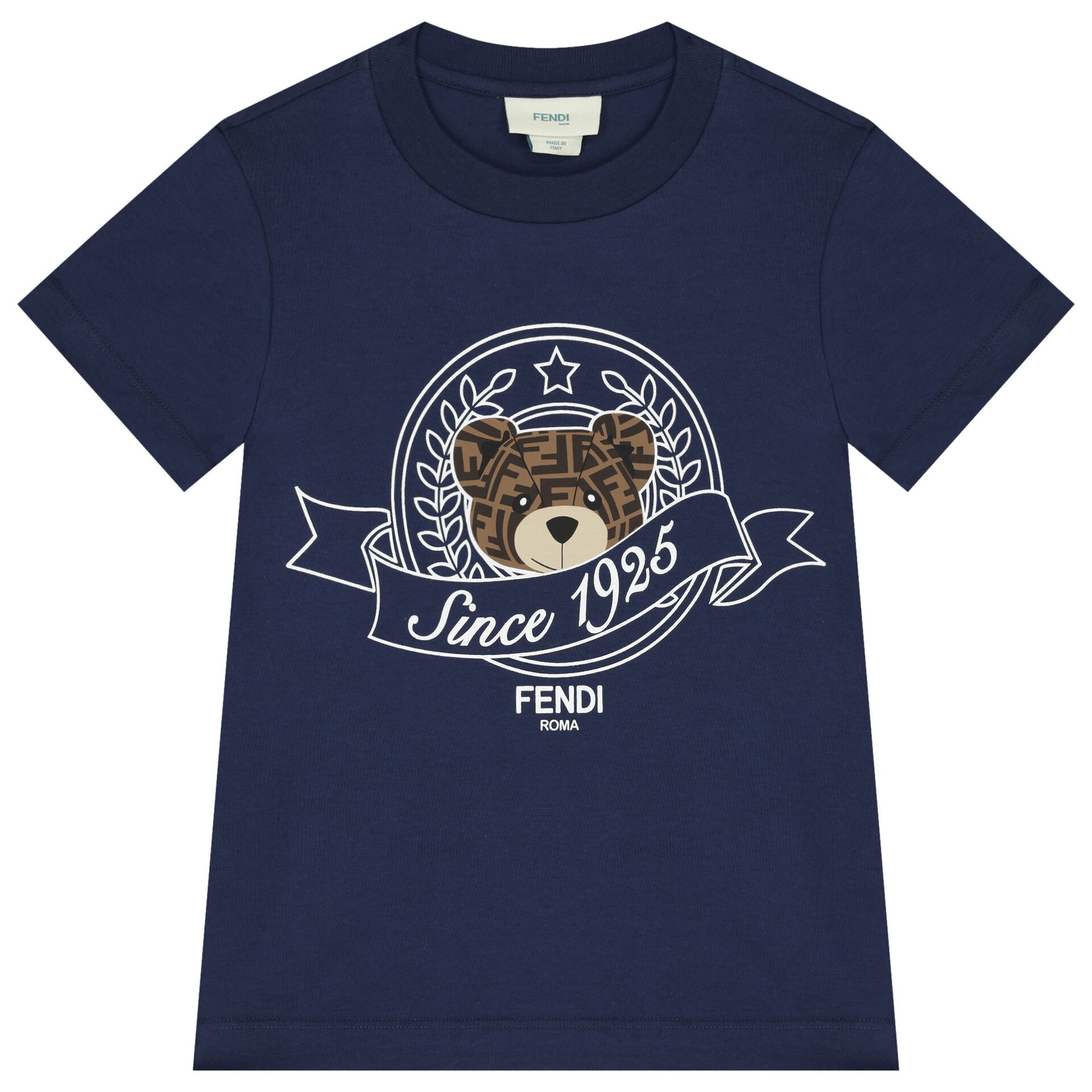 Fendi Boys Navy Blue Teddy Logo T Shirt Junior Couture Bahrain