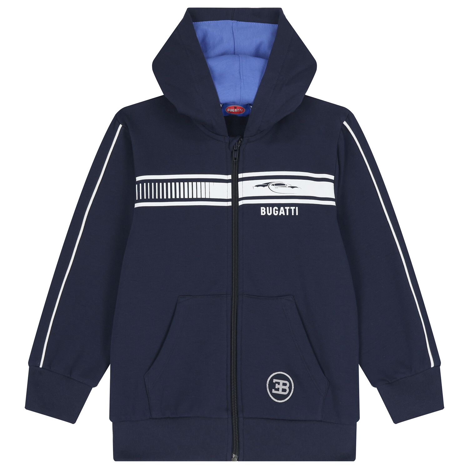 Boys Navy Blue Logo Hooded Zip Up Top, 1, hi-res image number null