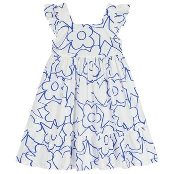 Girls White & Blue Flower Dress