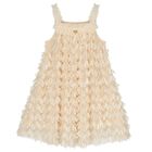 Girls Beige Sequin Tulle Dress, 1, hi-res