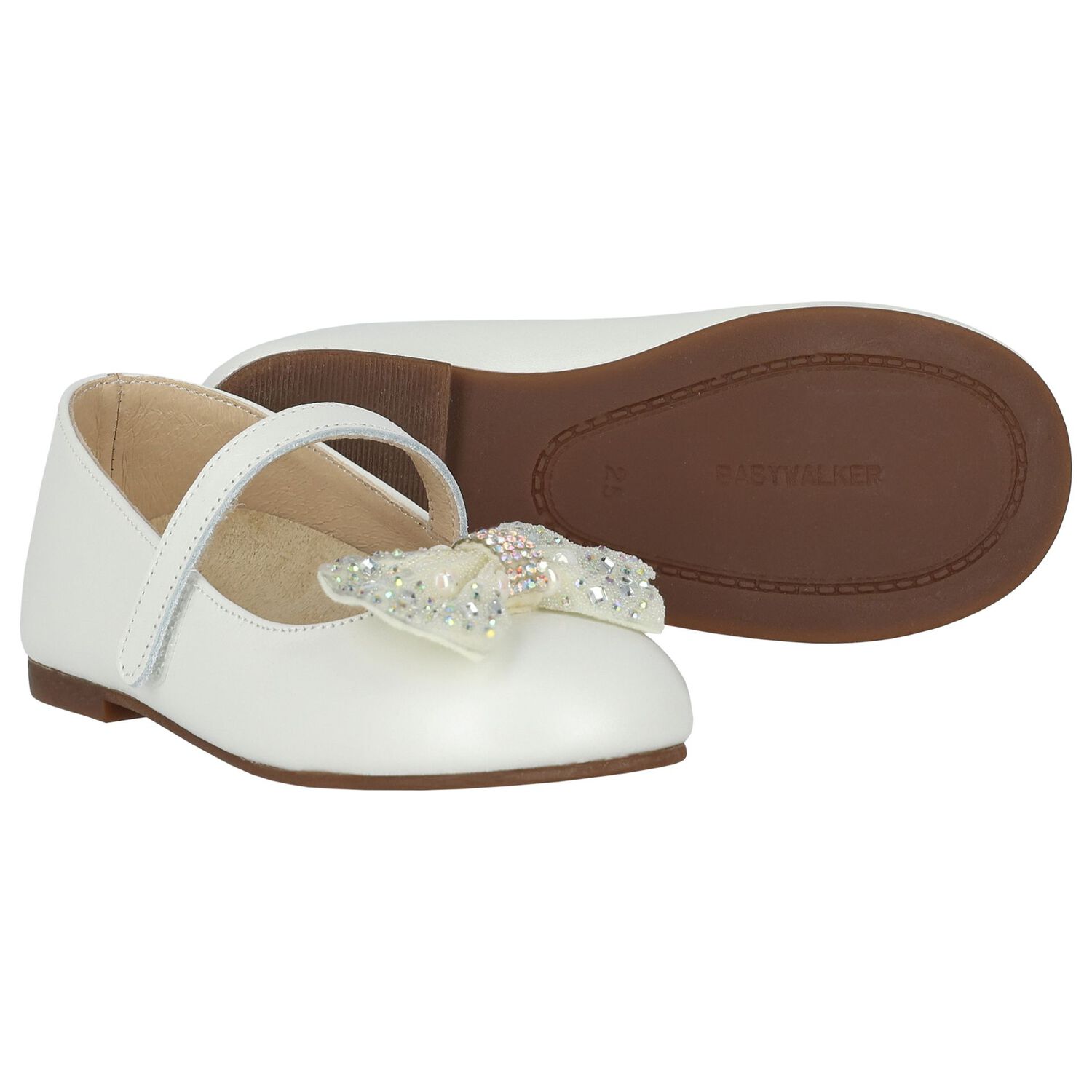 Girls Ivory Ballerina Diamante Shoes, 1, hi-res image number null
