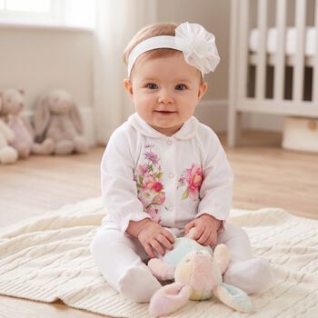 Baby Girls White Floral Babygrow