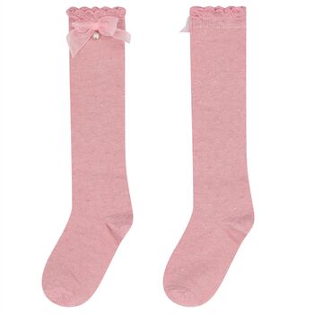 Girls Pink Bow Knitted Socks