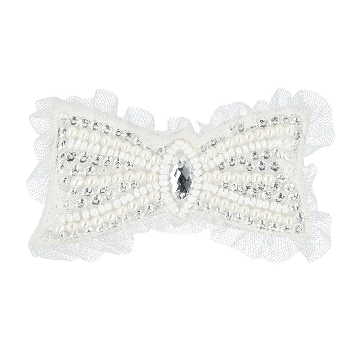Girls White Bow Hairclip, 2, hi-res image number null