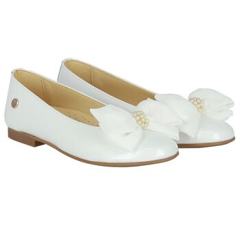 Girls White Ballerina Bow Shoes