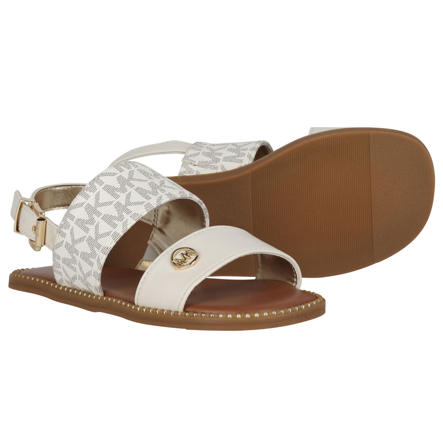 Girls Ivory & Beige Logo Sandals, 1, hi-res