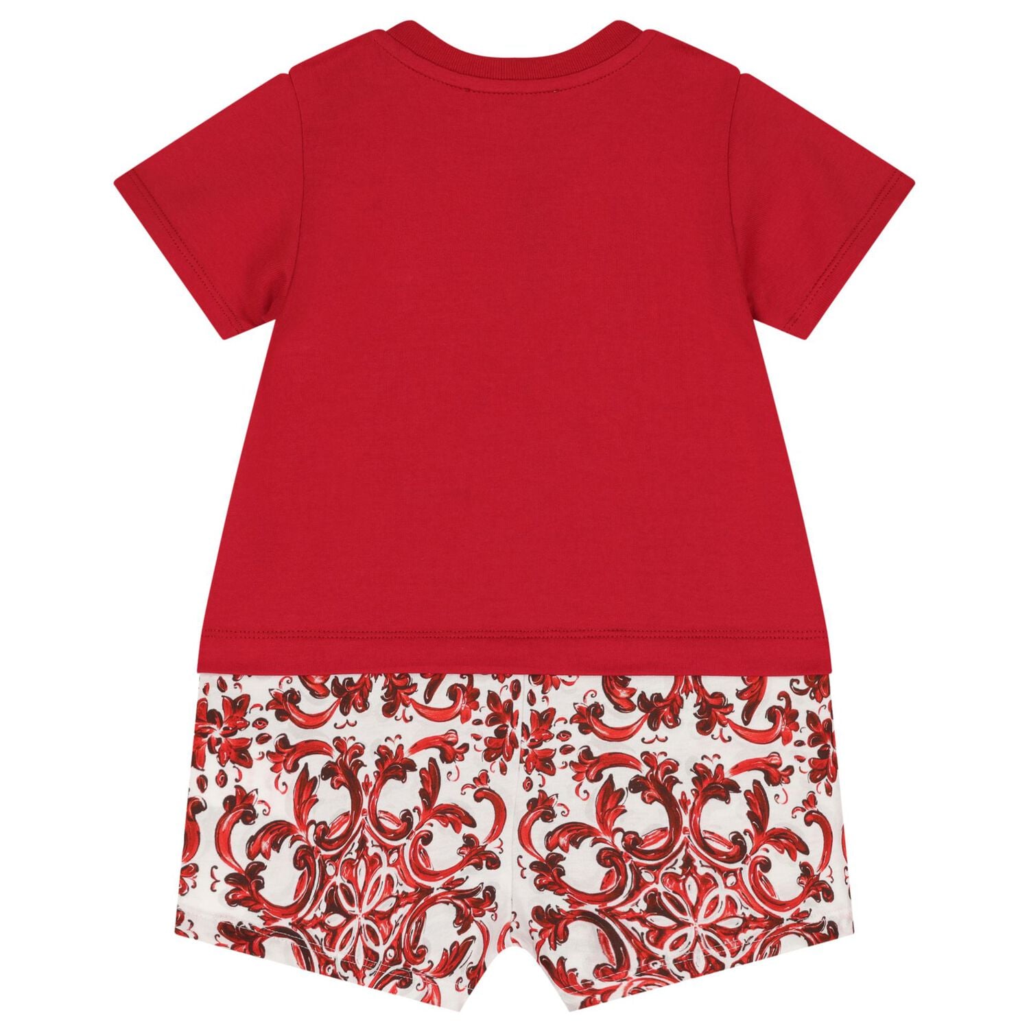 Baby Boys Red & White Logo Majolica Romper, 1, hi-res