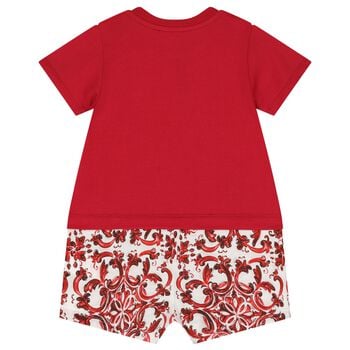 Baby Boys Red & White Logo Majolica Romper