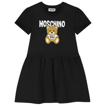 Girls Black Teddy Bear Logo Dress