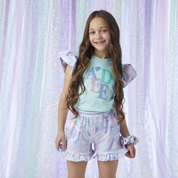 Girls Aqua & Purple Logo Shorts Set