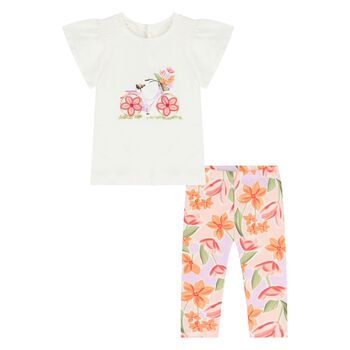 Younger Girls Ivory & Pink Floral Leggings Set