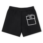Girls Black Stitched Print Shorts, 1, hi-res