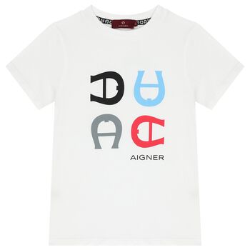 Aigner تيشيرت أولاد بالشعار باللون الأبيض, 1 تيشيرت أولاد بالشعار باللون الأبيض