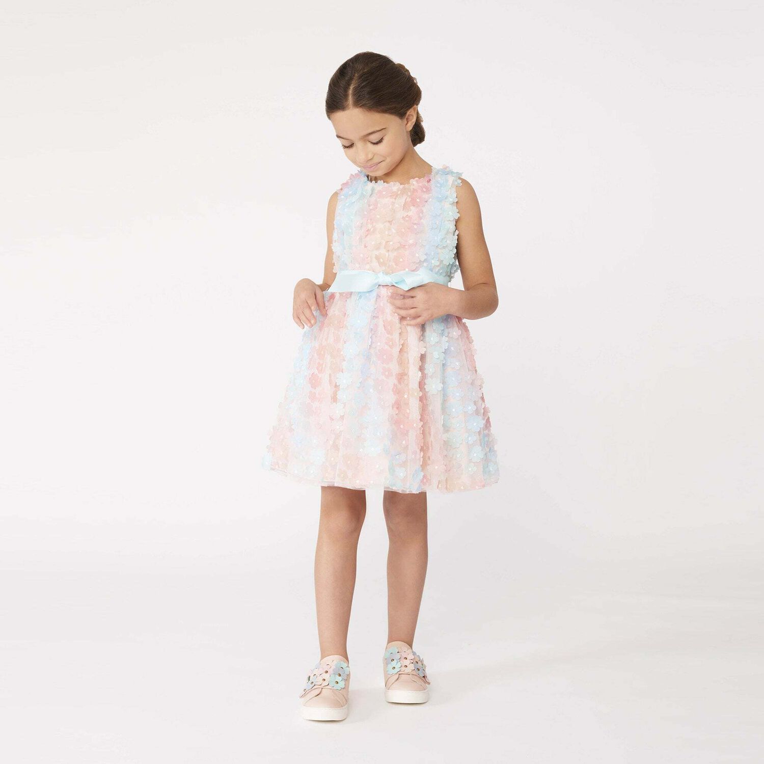 Girls Rainbow Floral Tulle Dress, 1, hi-res image number null