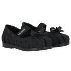 Younger Girls Black Bow Shoes, 1, hi-res