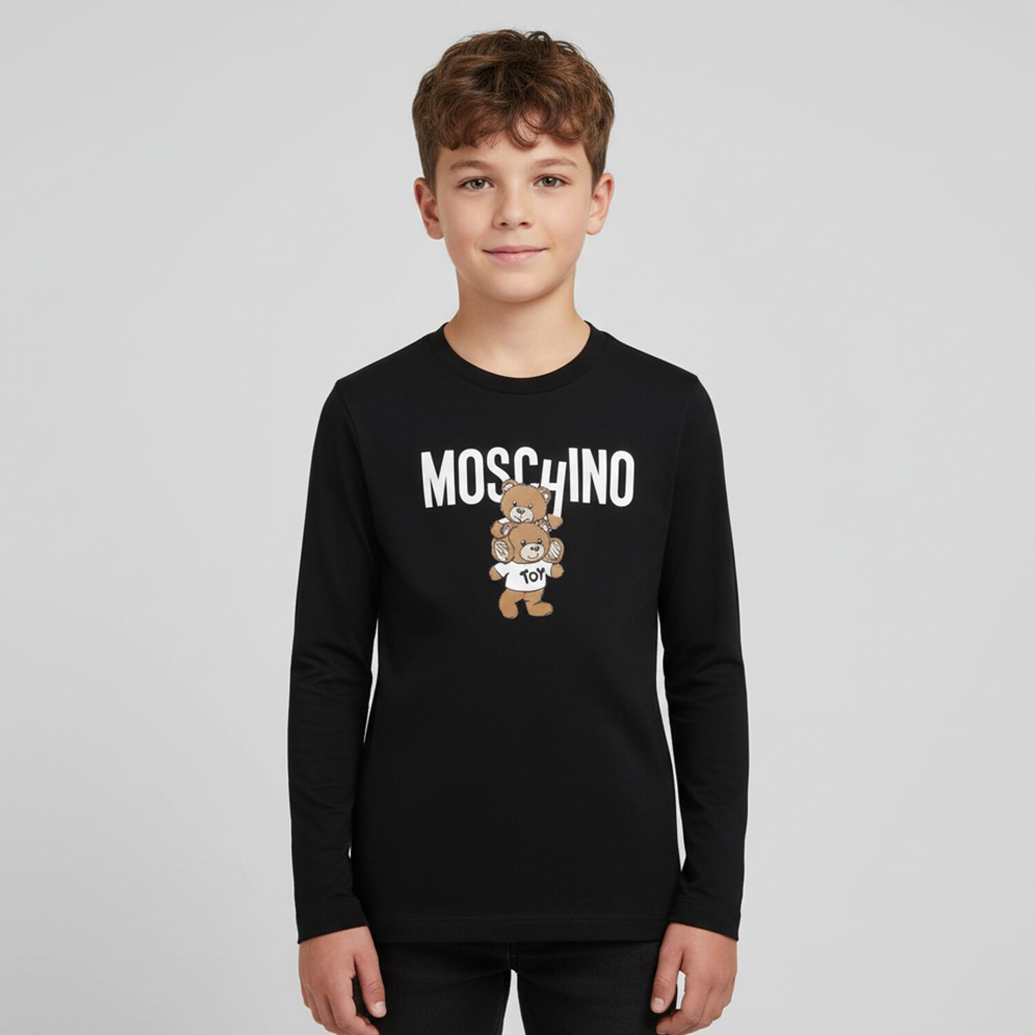Black Teddy Bear Logo Long Sleeve Top, 1, hi-res image number null
