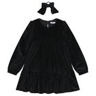 Girls Black Sparkle Velvet Dress Set, 1, hi-res