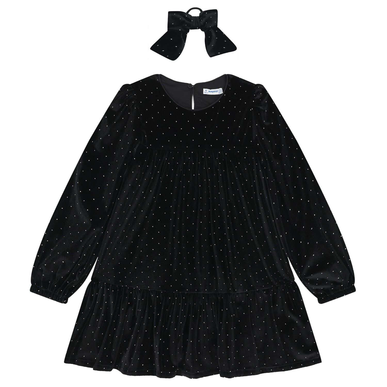 Girls Black Sparkle Velvet Dress Set, 1, hi-res