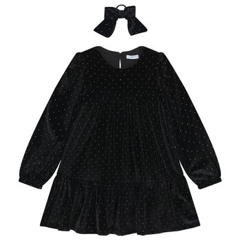 Girls Black Sparkle Velvet Dress Set