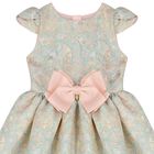 Girls Gold & Blue Jacquard Dress, 2, hi-res