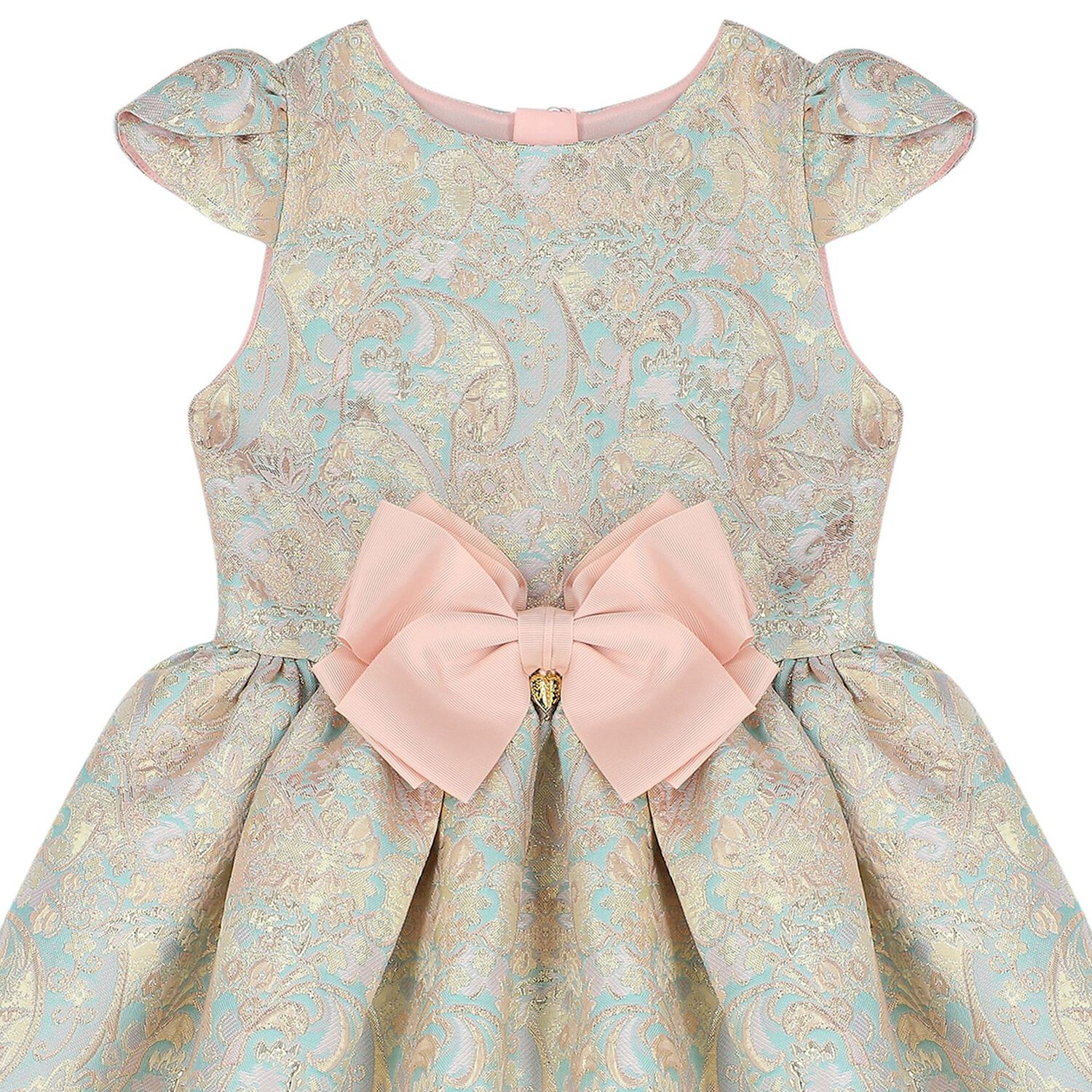 Girls Gold & Blue Jacquard Dress, 2, hi-res image number null