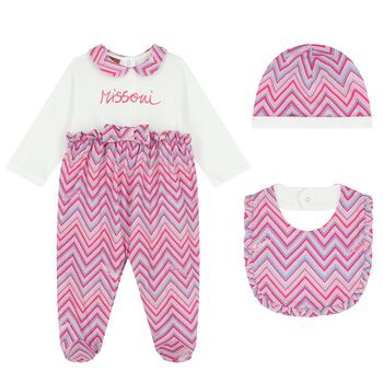 Baby Girls White & Pink Logo Zigzag Babygrow Gift Set