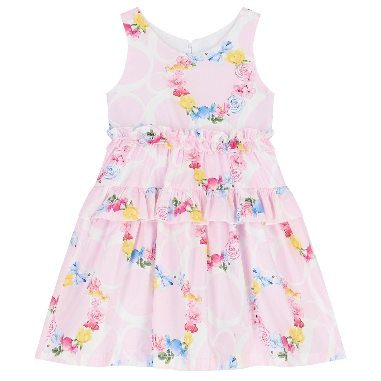 Girls Pink Ruffled Floral Dress, 1, hi-res image number null