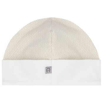 White & Beige Logo Baby Hat