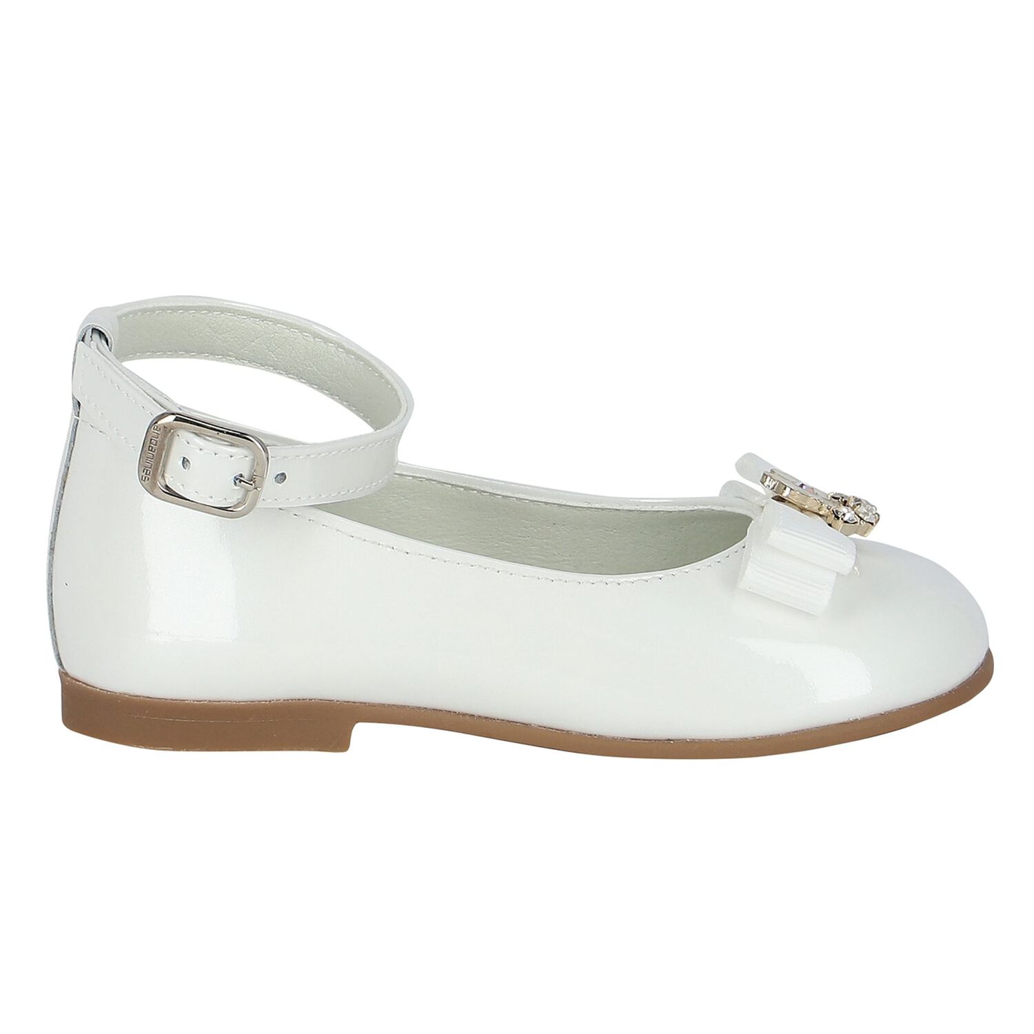 Younger Girls White Ballerina Bow Shoes, 1, hi-res