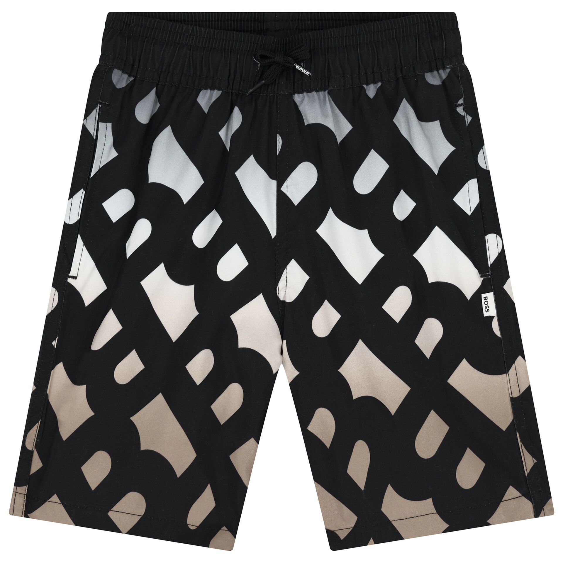 BOSS Boys Black White Beige Logo Swim Shorts Junior Couture USA